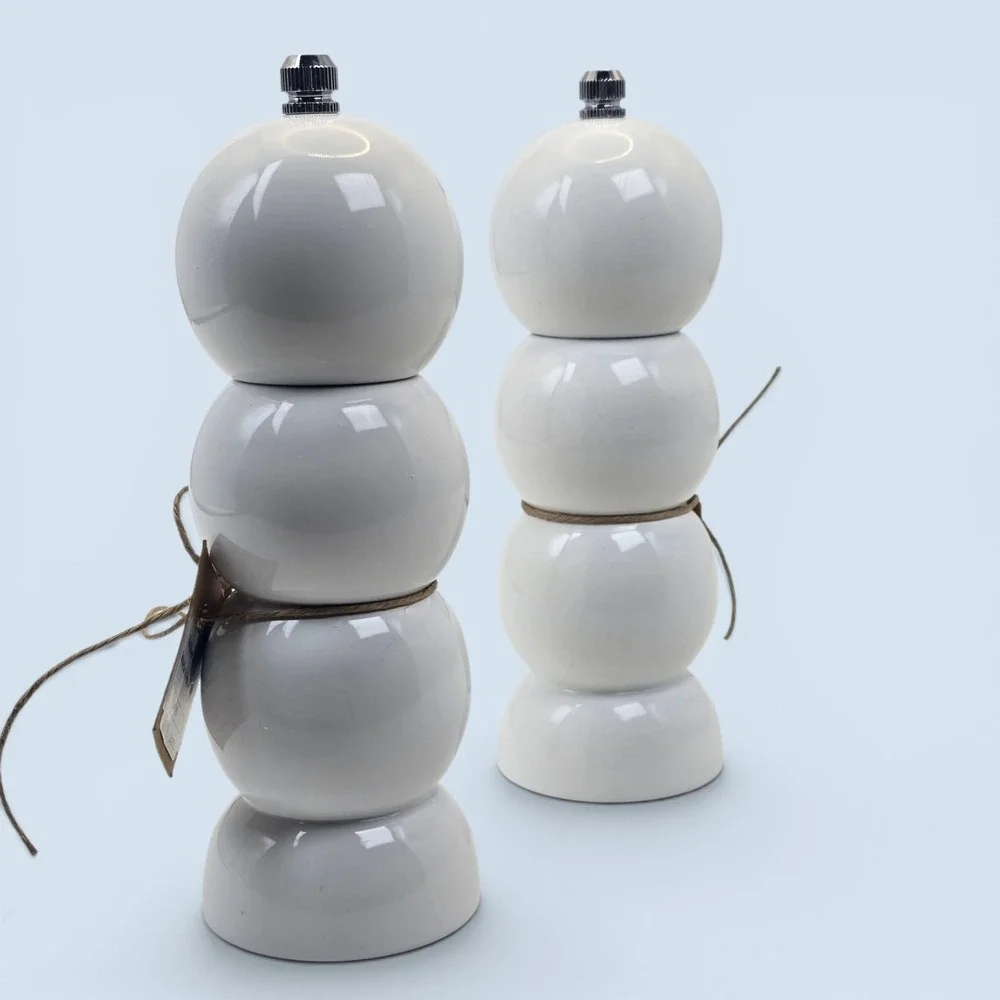 Mud Pie Bauble Salt & Pepper Grinder Set White Lacquered Wood 6.25